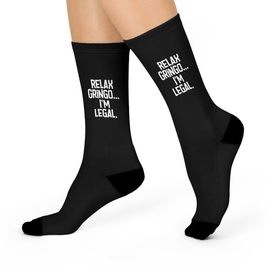 Funny Cushioned Crew Socks - 'Relax Gringo... I'm Legal'