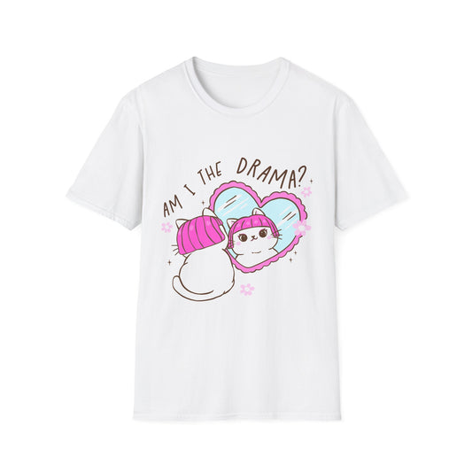 Am I The Drama? Unisex Softstyle T-Shirt - Cute Cat Design for Cat Lovers