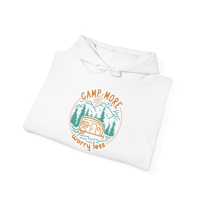 Camp More Worry Less Hoodie - Unisex Heavy Blend Sweatshirt for Outdoor Lovers