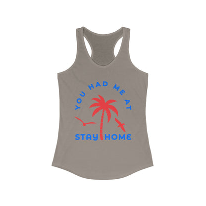 Stay Home Palm Tree Racerback Tank Top, Summer Layer, Beach Vacation Tee, Gifts for Her, Relaxed Fit Top
