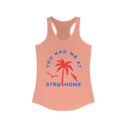 Stay Home Palm Tree Racerback Tank Top, Summer Layer, Beach Vacation Tee, Gifts for Her, Relaxed Fit Top