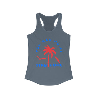 Stay Home Palm Tree Racerback Tank Top, Summer Layer, Beach Vacation Tee, Gifts for Her, Relaxed Fit Top