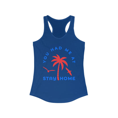Stay Home Palm Tree Racerback Tank Top, Summer Layer, Beach Vacation Tee, Gifts for Her, Relaxed Fit Top