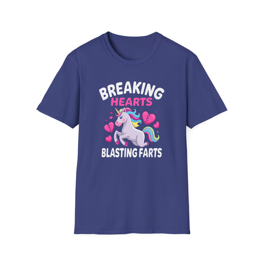 Unisex Softstyle T-Shirt - Breaking Hearts Blasting Farts Funny Unicorn Tee